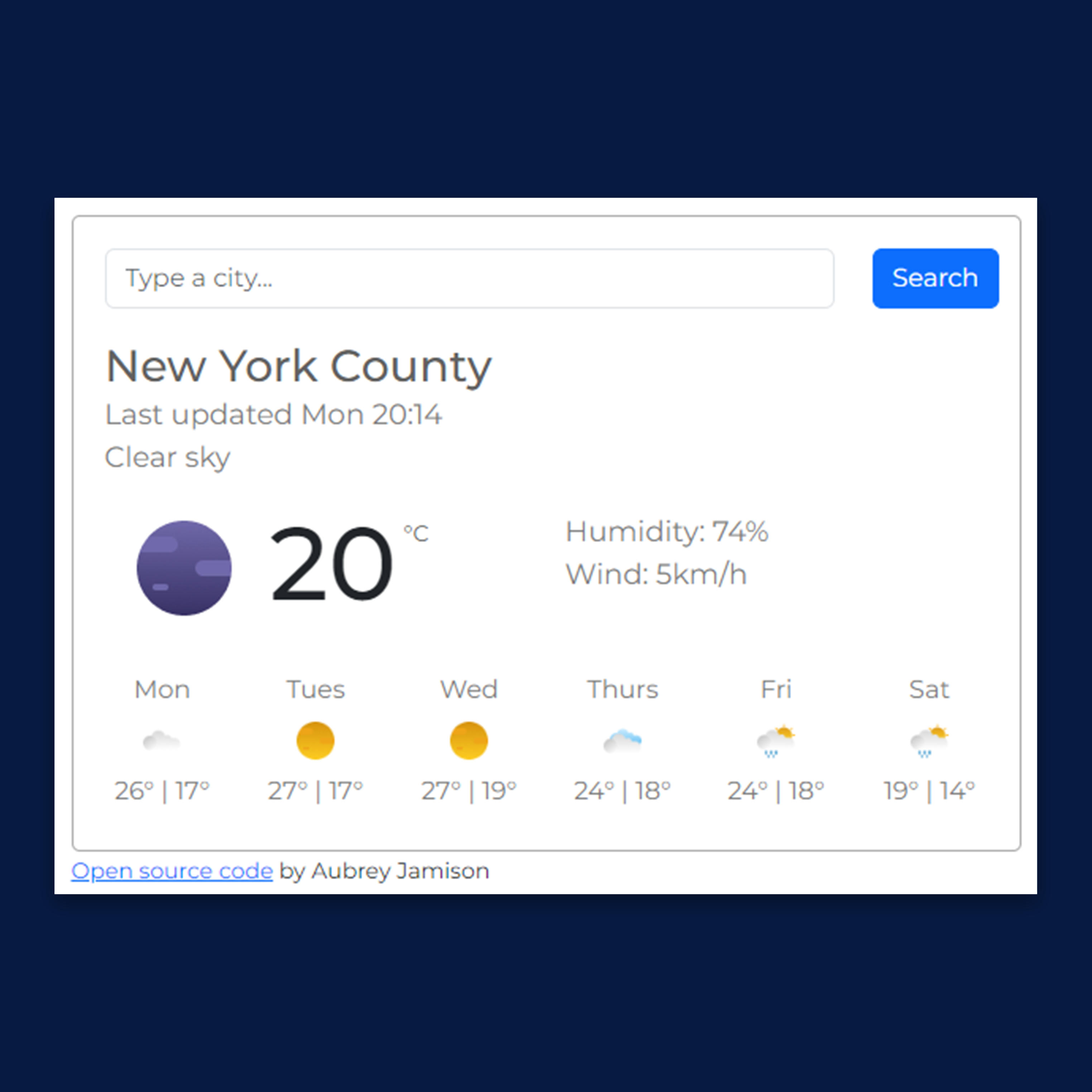 Weather app built using HTML, CSS, & Bootstrap.