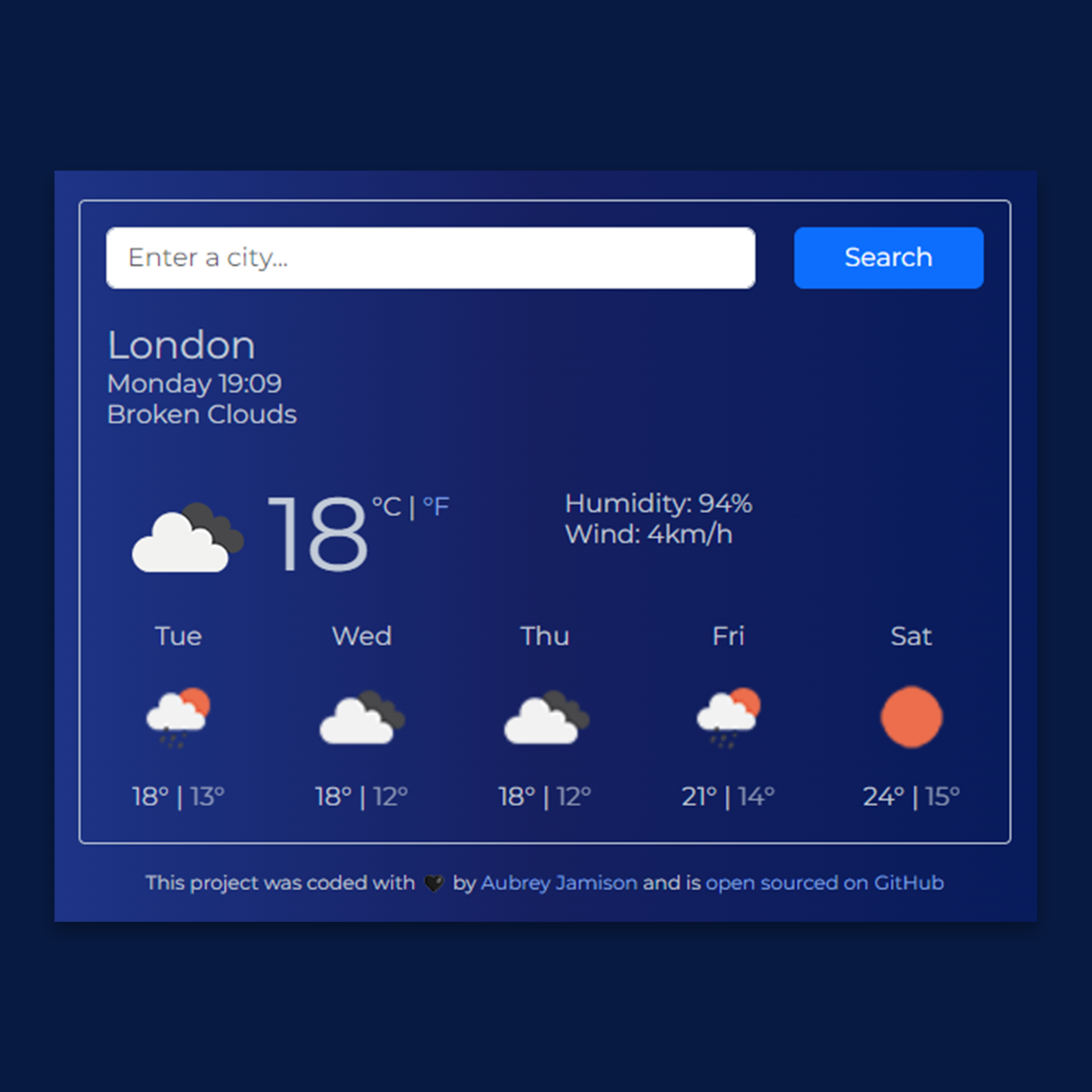 Weather app built using React